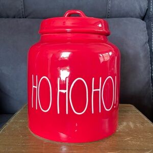 Rae Dunn Christmas “Ho Ho Ho” Red with Long White Lettering Canister
